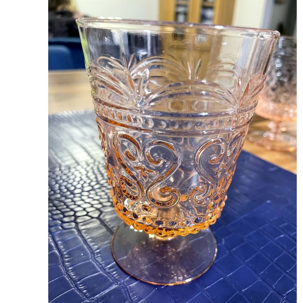 5 Pink Glass Glassware Drinkware Crystal Looking Romantic Goblet Beverage
